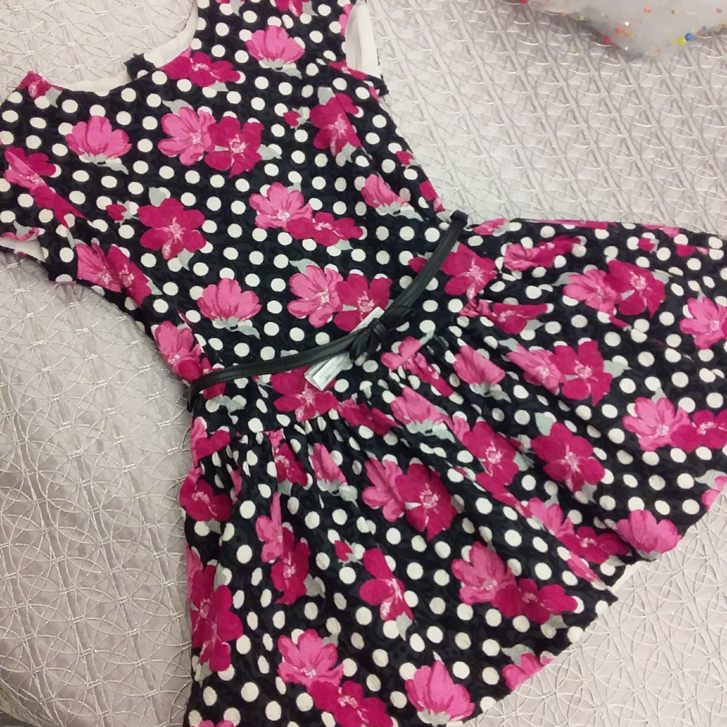 Polka Dots with Pink Flowers with Black Belt