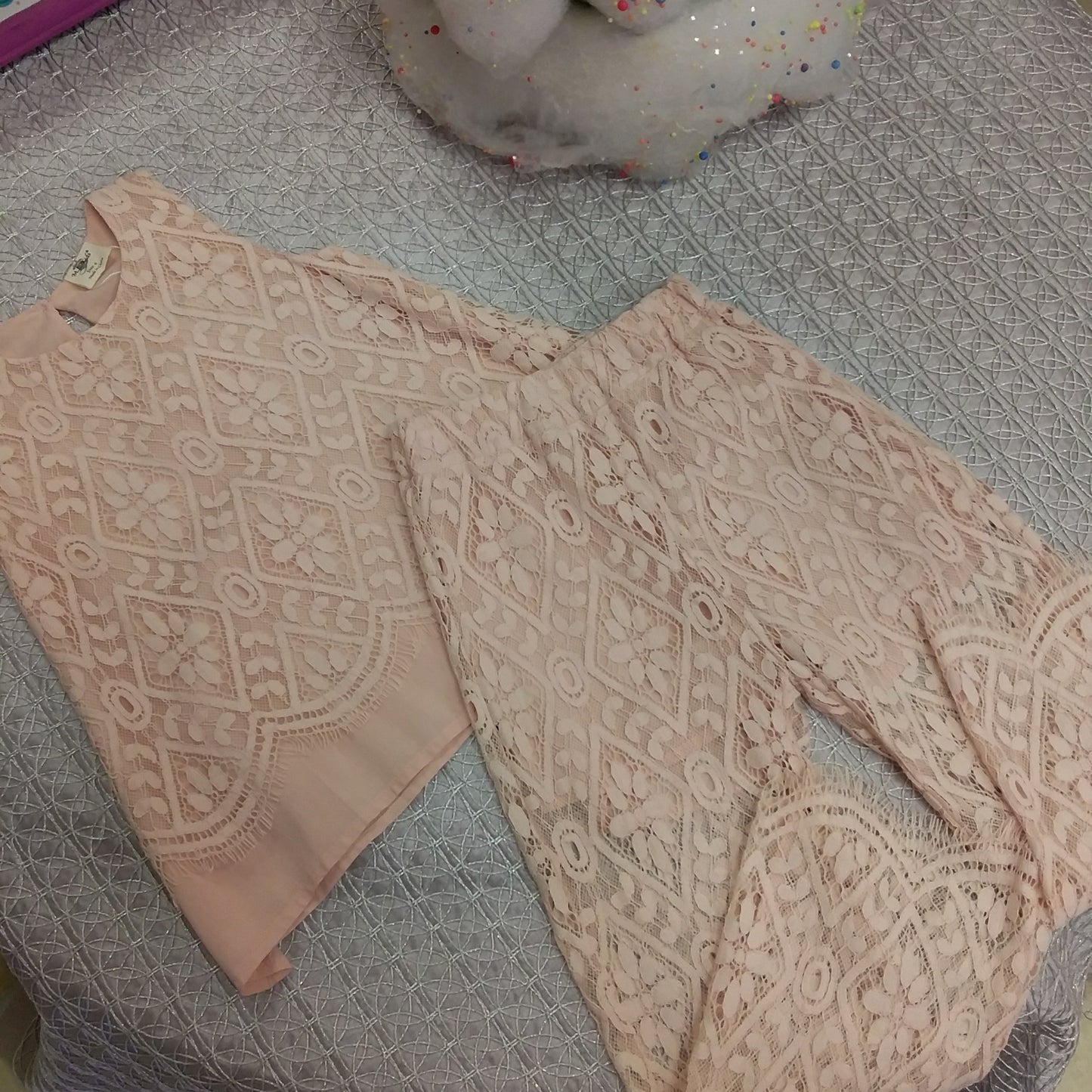 Pink Lace Top with Pink Lace Pant