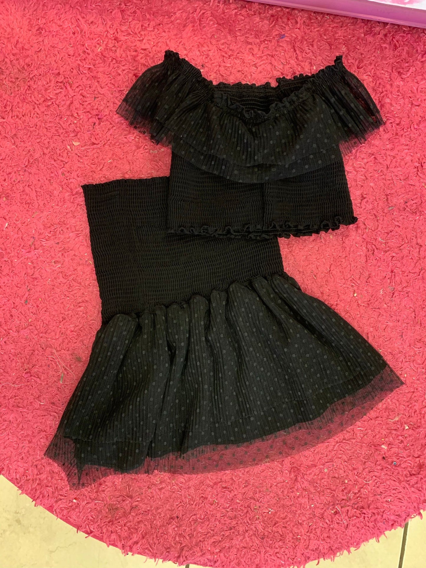Tie dye cotton and eyelt top and skirt