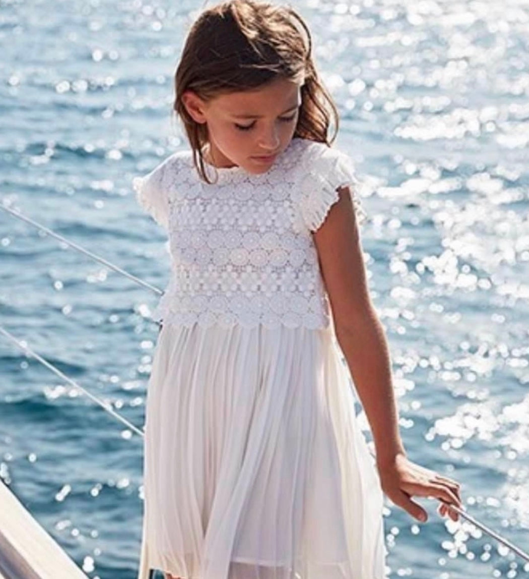 White Chiffon Dress with Gipure for Teens
