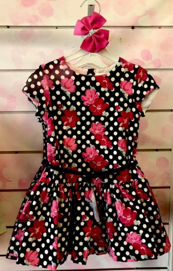 Polka Dots with Pink Flowers with Black Belt